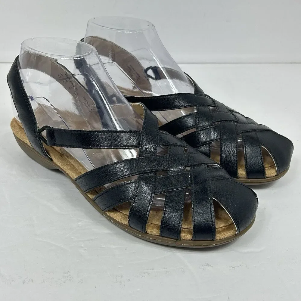 Hush Puppies Ridley Bounce Sandals 8.5 Black Leather Fisherman Strappy HPW10487